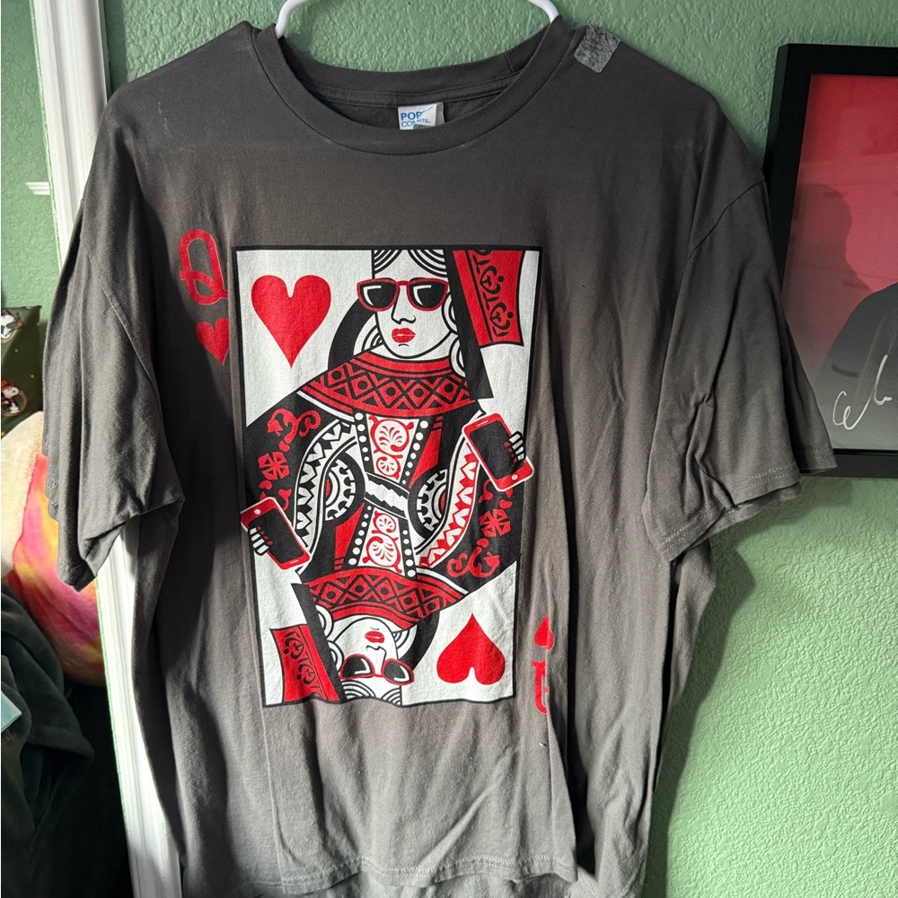 Gray Graphic T-Shirt with Playing Card Design